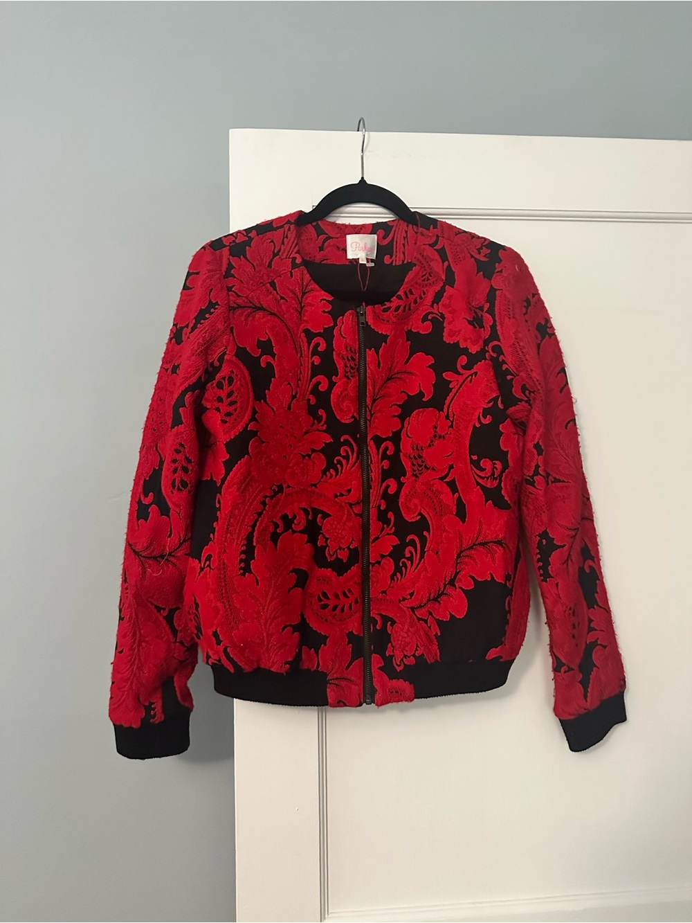 Parker Womens Jacket- Red Paisley Maverick Brocade Bomber